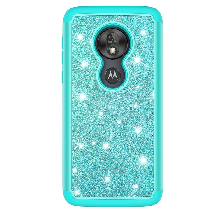 For Motorola Moto G7 Play (US Version) Flash Powder PC+TPU Hybrid Phone Cover Case - Cyan-8