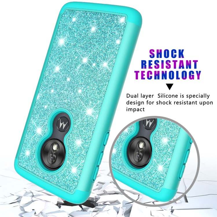 For Motorola Moto G7 Play (US Version) Flash Powder PC+TPU Hybrid Phone Cover Case - Cyan-9