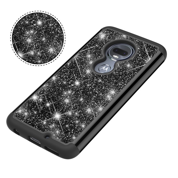 For Motorola Moto G7/Moto G7 Plus Flash Powder PC+TPU Hybrid Phone Case Cover - Black-2