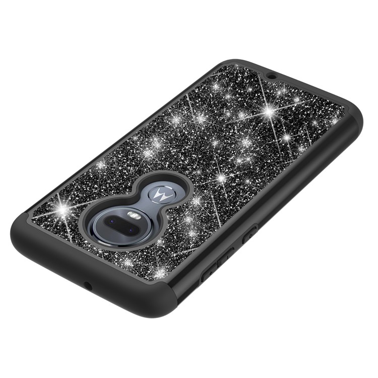 For Motorola Moto G7/Moto G7 Plus Flash Powder PC+TPU Hybrid Phone Case Cover - Black-3