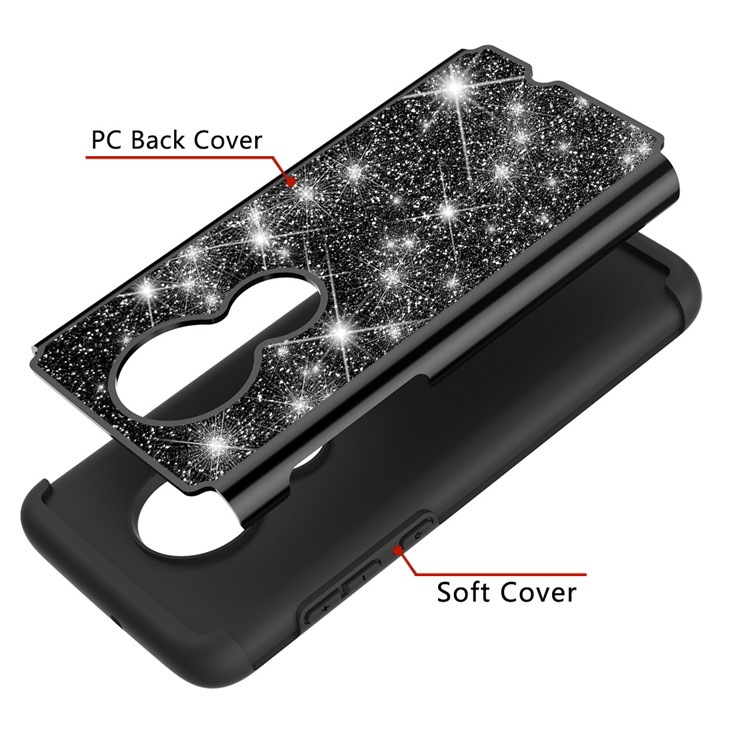 For Motorola Moto G7/Moto G7 Plus Flash Powder PC+TPU Hybrid Phone Case Cover - Black-4