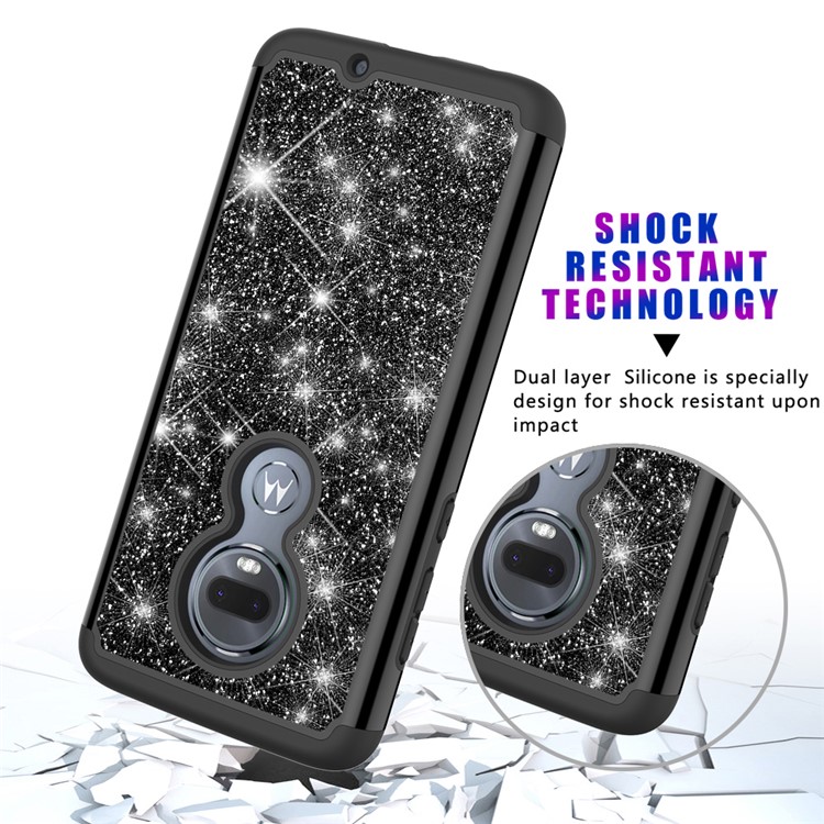 For Motorola Moto G7/Moto G7 Plus Flash Powder PC+TPU Hybrid Phone Case Cover - Black-5