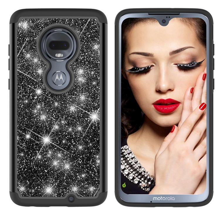 For Motorola Moto G7/Moto G7 Plus Flash Powder PC+TPU Hybrid Phone Case Cover - Black-7