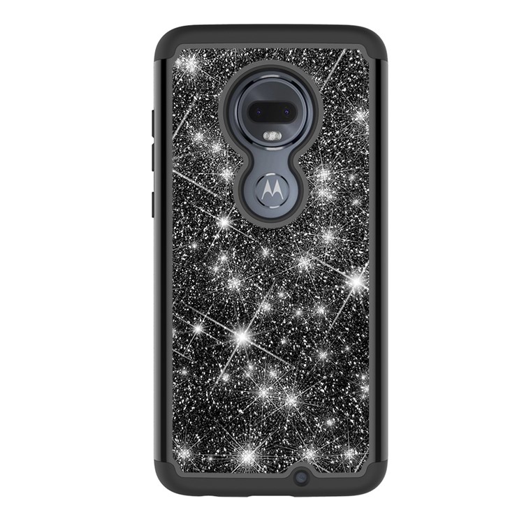 For Motorola Moto G7/Moto G7 Plus Flash Powder PC+TPU Hybrid Phone Case Cover - Black-8
