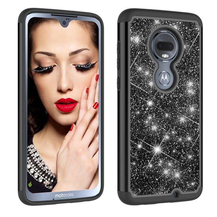 For Motorola Moto G7/Moto G7 Plus Flash Powder PC+TPU Hybrid Phone Case Cover - Black-9