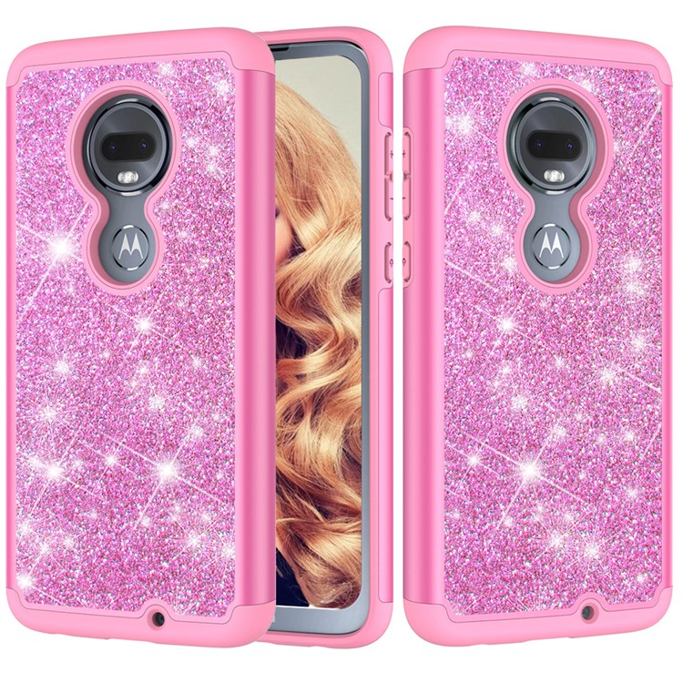 For Motorola Moto G7/Moto G7 Plus Flash Powder PC+TPU Hybrid Phone Case Cover - Rose-1