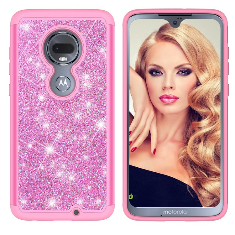 For Motorola Moto G7/Moto G7 Plus Flash Powder PC+TPU Hybrid Phone Case Cover - Rose-3