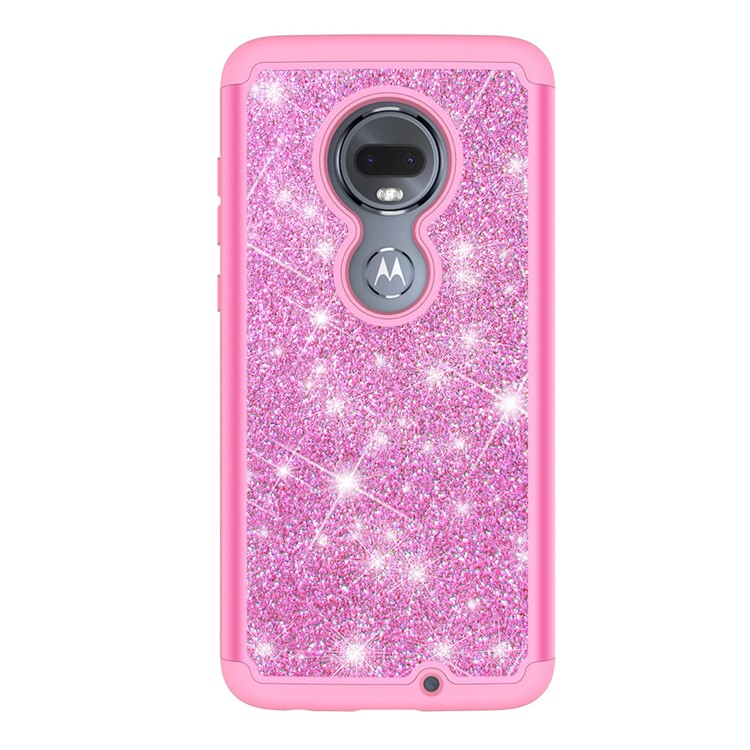 For Motorola Moto G7/Moto G7 Plus Flash Powder PC+TPU Hybrid Phone Case Cover - Rose-4