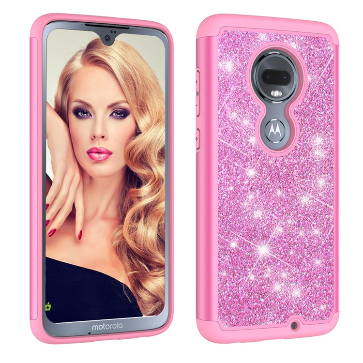 For Motorola Moto G7/Moto G7 Plus Flash Powder PC+TPU Hybrid Phone Case Cover - Rose-5