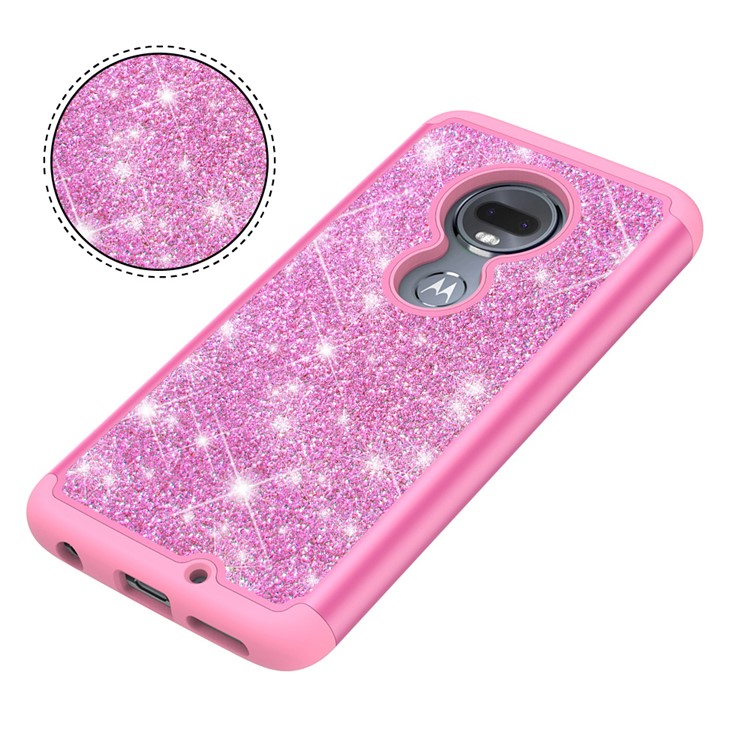 For Motorola Moto G7/Moto G7 Plus Flash Powder PC+TPU Hybrid Phone Case Cover - Rose-6