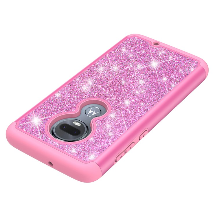 For Motorola Moto G7/Moto G7 Plus Flash Powder PC+TPU Hybrid Phone Case Cover - Rose-7