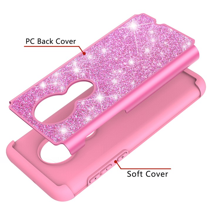 For Motorola Moto G7/Moto G7 Plus Flash Powder PC+TPU Hybrid Phone Case Cover - Rose-8