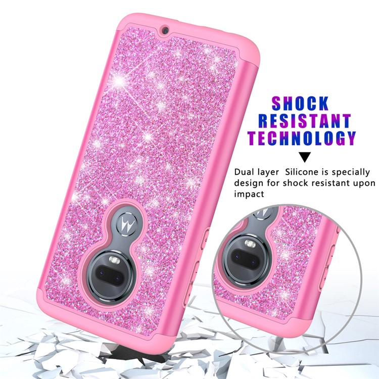 For Motorola Moto G7/Moto G7 Plus Flash Powder PC+TPU Hybrid Phone Case Cover - Rose-9