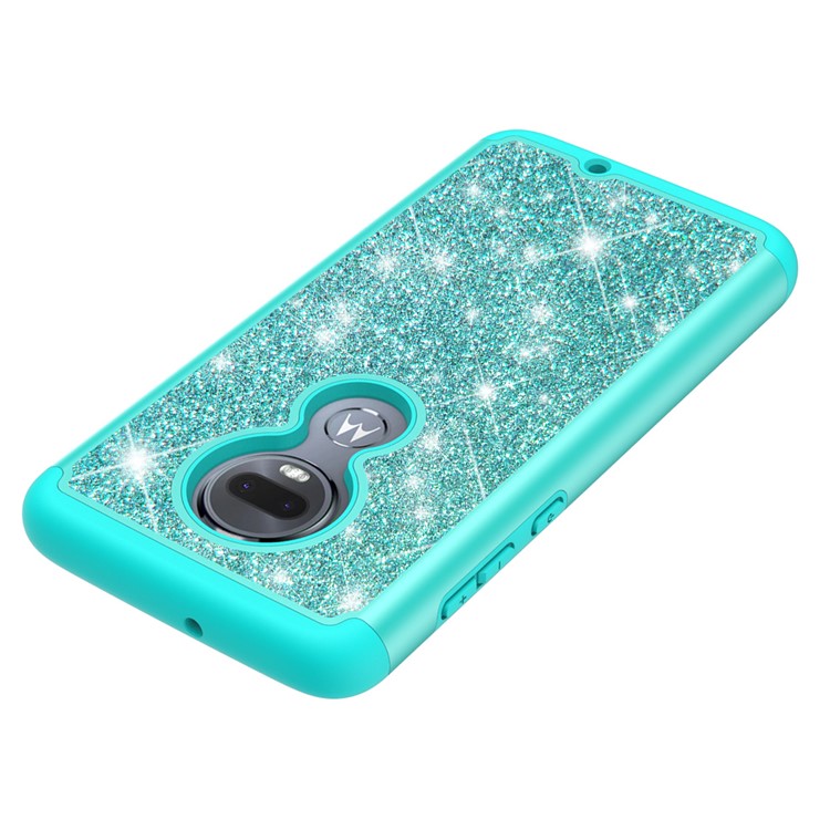 For Motorola Moto G7/Moto G7 Plus Flash Powder PC+TPU Hybrid Phone Case Cover - Cyan-3