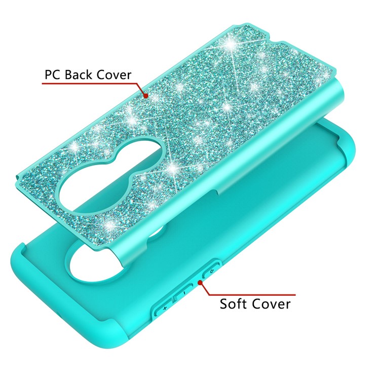 For Motorola Moto G7/Moto G7 Plus Flash Powder PC+TPU Hybrid Phone Case Cover - Cyan-4