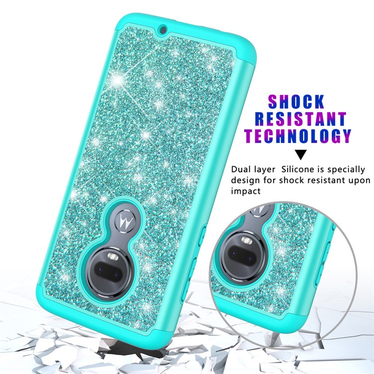 For Motorola Moto G7/Moto G7 Plus Flash Powder PC+TPU Hybrid Phone Case Cover - Cyan-5