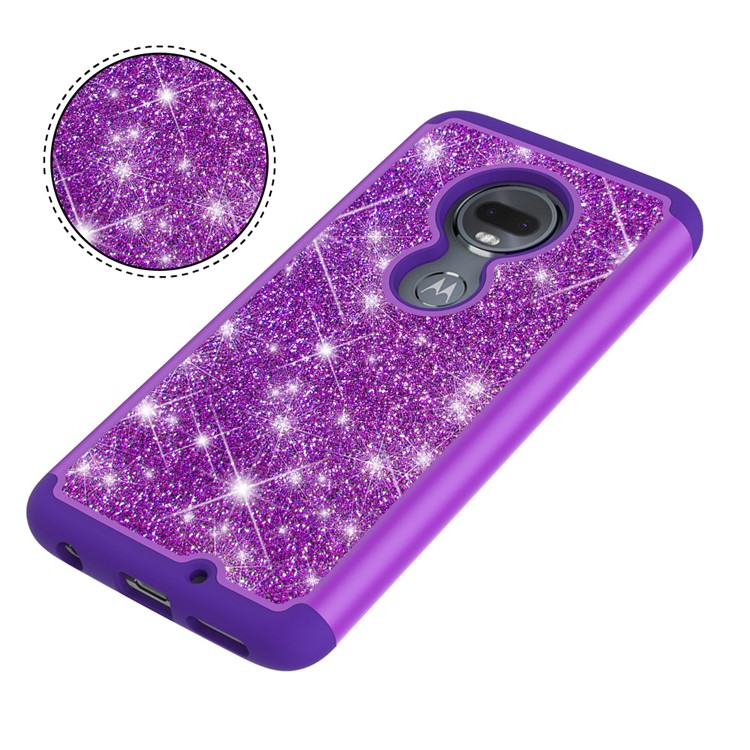 For Motorola Moto G7/Moto G7 Plus Flash Powder PC+TPU Hybrid Phone Case Cover - Purple-2