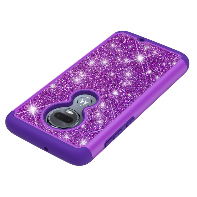 For Motorola Moto G7/Moto G7 Plus Flash Powder PC+TPU Hybrid Phone Case Cover - Purple-3