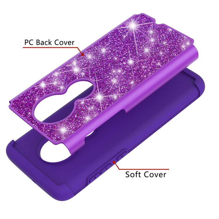 For Motorola Moto G7/Moto G7 Plus Flash Powder PC+TPU Hybrid Phone Case Cover - Purple-4