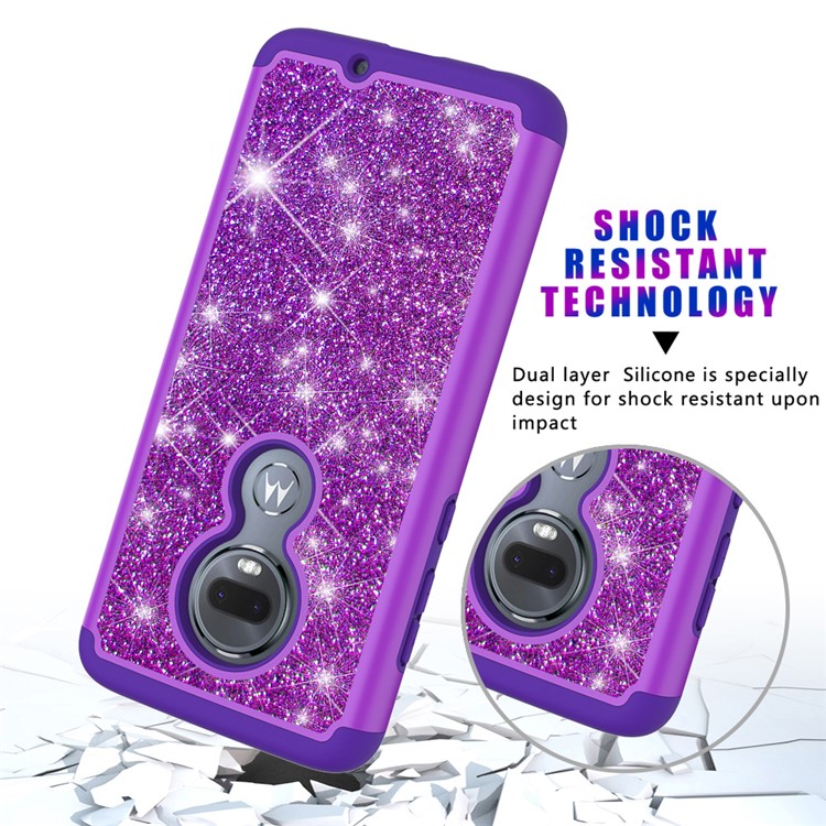 For Motorola Moto G7/Moto G7 Plus Flash Powder PC+TPU Hybrid Phone Case Cover - Purple-5