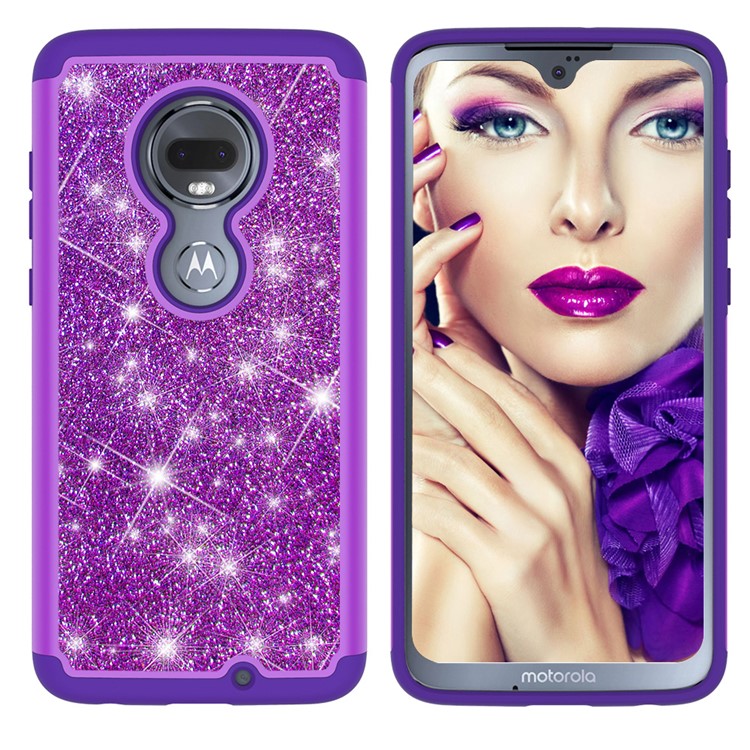 For Motorola Moto G7/Moto G7 Plus Flash Powder PC+TPU Hybrid Phone Case Cover - Purple-7