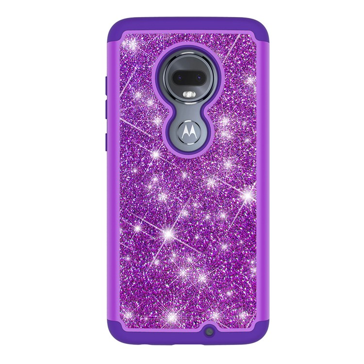 For Motorola Moto G7/Moto G7 Plus Flash Powder PC+TPU Hybrid Phone Case Cover - Purple-8