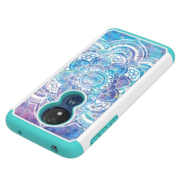 Patterned Rhinestone Decor PC TPU Combo Back Case for Motorola Moto G7 Power (US Version) - Mandala Flower-2