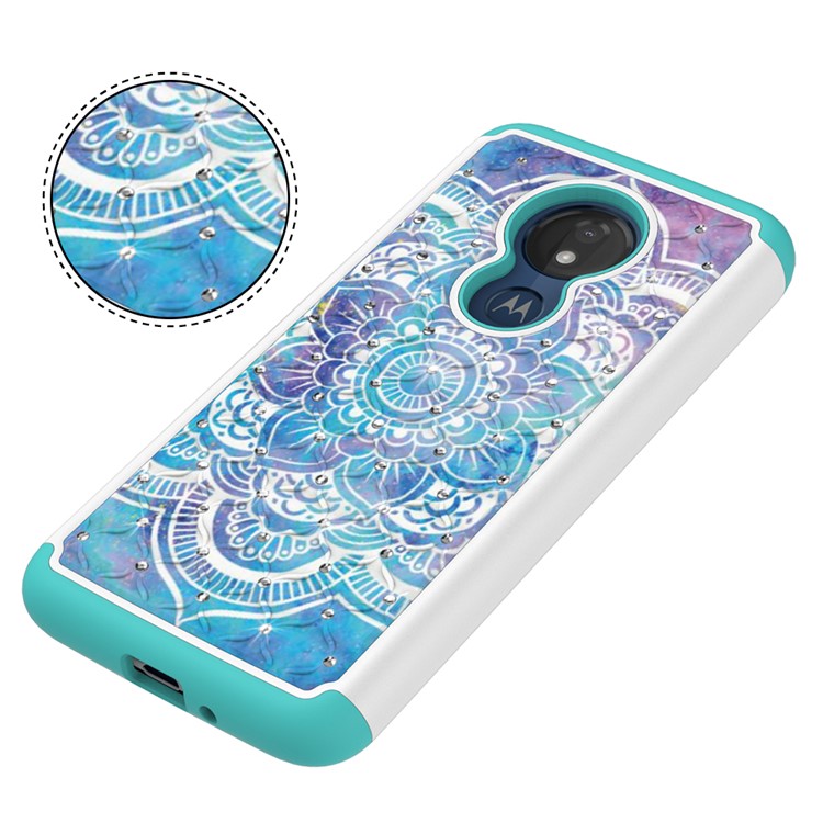 Patterned Rhinestone Decor PC TPU Combo Back Case for Motorola Moto G7 Power (US Version) - Mandala Flower-3