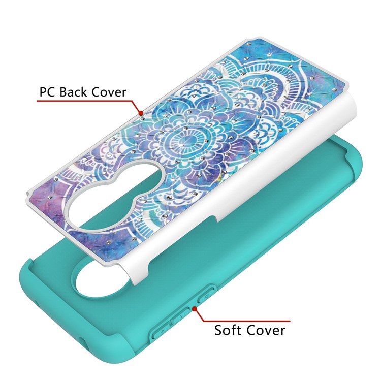 Patterned Rhinestone Decor PC TPU Combo Back Case for Motorola Moto G7 Power (US Version) - Mandala Flower-4