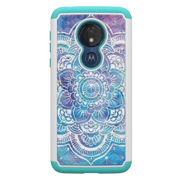 Patterned Rhinestone Decor PC TPU Combo Back Case for Motorola Moto G7 Power (US Version) - Mandala Flower-8