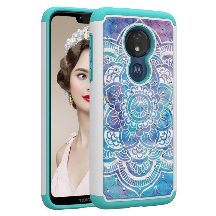 Patterned Rhinestone Decor PC TPU Combo Back Case for Motorola Moto G7 Power (US Version) - Mandala Flower-9