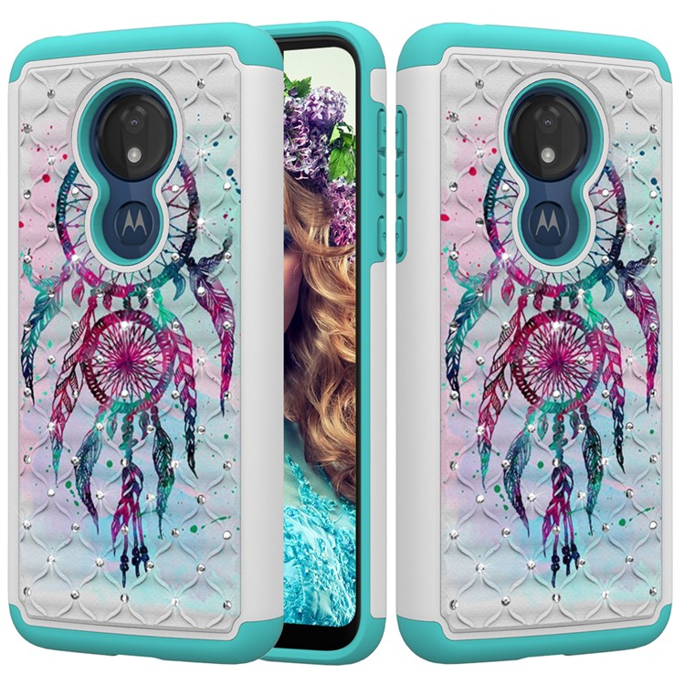 Patterned Rhinestone Decor PC TPU Combo Back Case for Motorola Moto G7 Power (US Version) - Dream Catcher-1