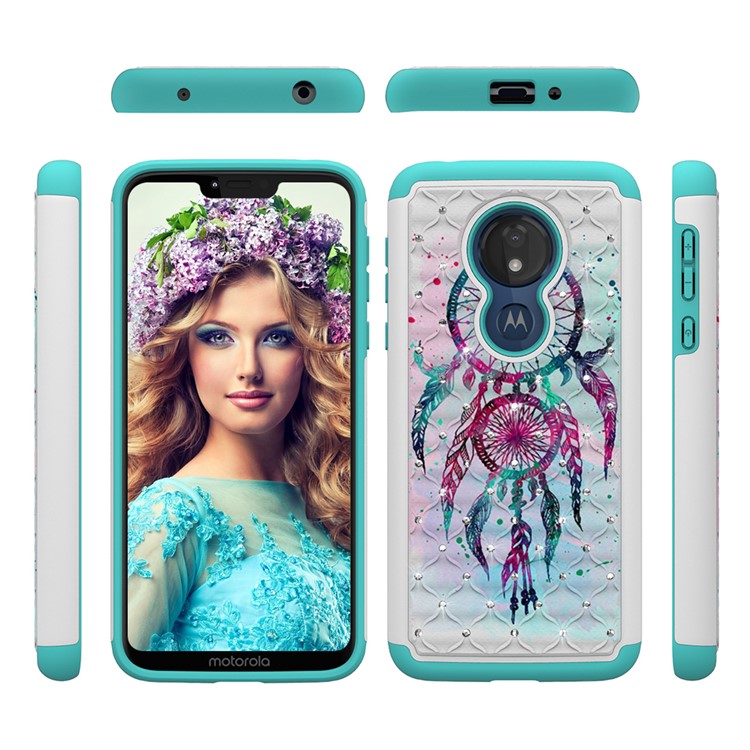 Patterned Rhinestone Decor PC TPU Combo Back Case for Motorola Moto G7 Power (US Version) - Dream Catcher-6