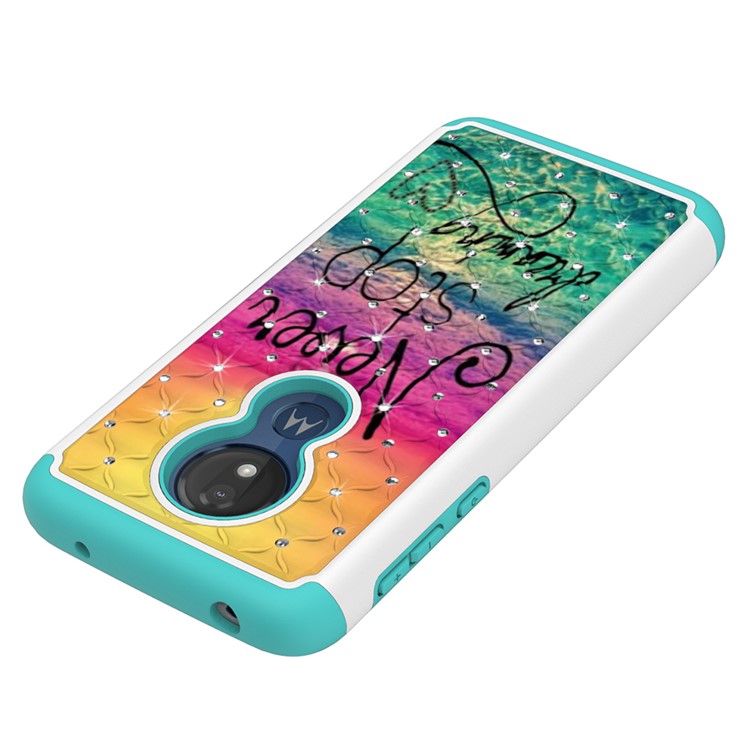 Patterned Rhinestone Decor PC TPU Combo Back Case for Motorola Moto G7 Power (US Version) - Never Stop Dreaming-2