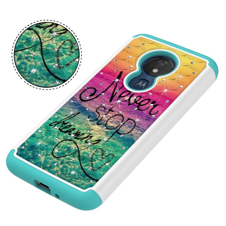 Patterned Rhinestone Decor PC TPU Combo Back Case for Motorola Moto G7 Power (US Version) - Never Stop Dreaming-3