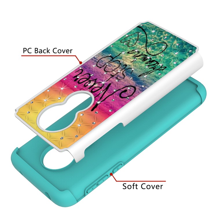 Patterned Rhinestone Decor PC TPU Combo Back Case for Motorola Moto G7 Power (US Version) - Never Stop Dreaming-4
