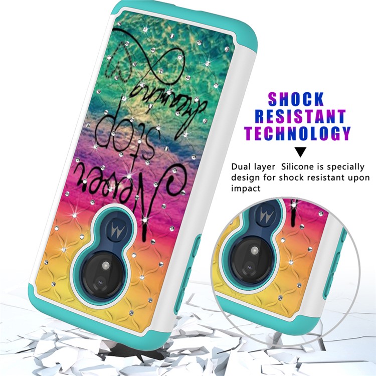 Patterned Rhinestone Decor PC TPU Combo Back Case for Motorola Moto G7 Power (US Version) - Never Stop Dreaming-5