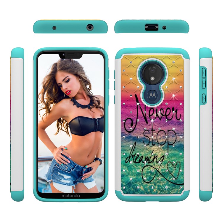 Patterned Rhinestone Decor PC TPU Combo Back Case for Motorola Moto G7 Power (US Version) - Never Stop Dreaming-6