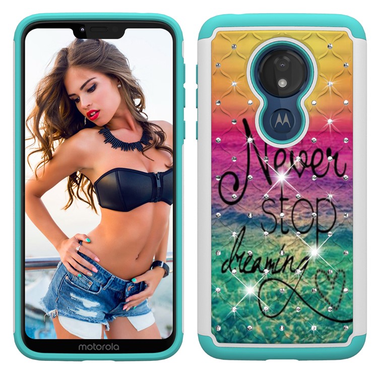 Patterned Rhinestone Decor PC TPU Combo Back Case for Motorola Moto G7 Power (US Version) - Never Stop Dreaming-7