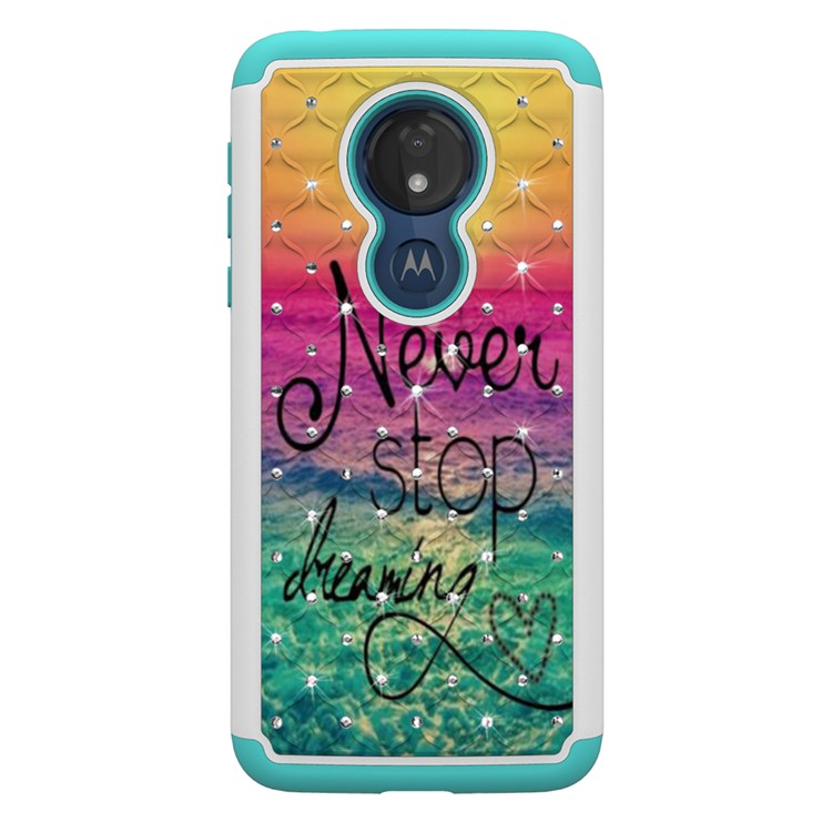 Patterned Rhinestone Decor PC TPU Combo Back Case for Motorola Moto G7 Power (US Version) - Never Stop Dreaming-8