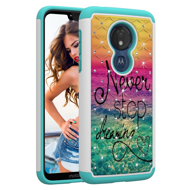 Patterned Rhinestone Decor PC TPU Combo Back Case for Motorola Moto G7 Power (US Version) - Never Stop Dreaming-9