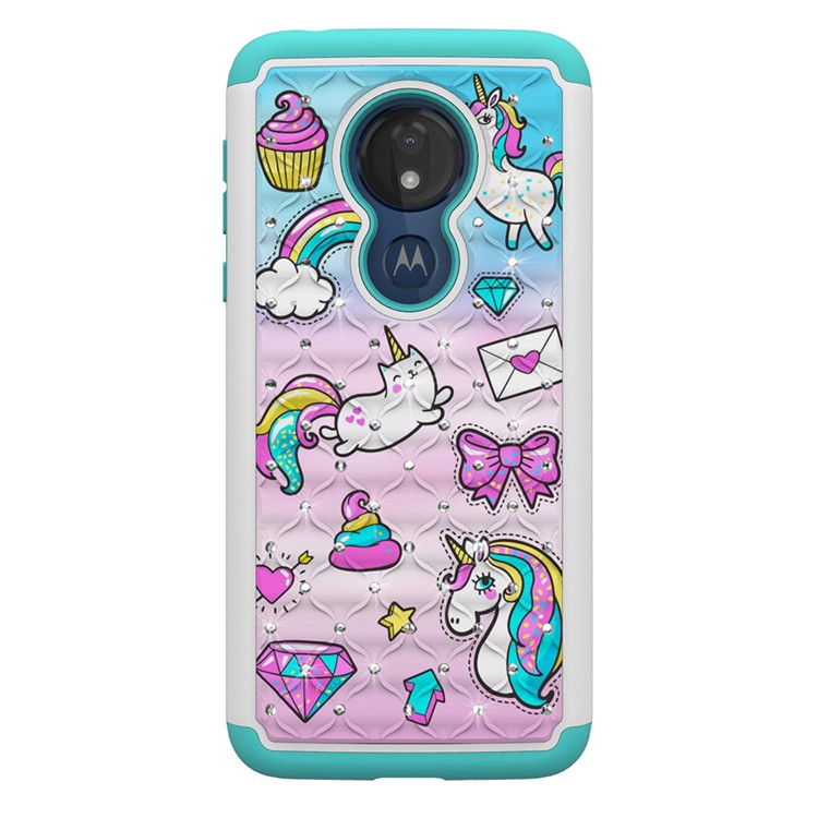 Patterned Rhinestone Decor PC TPU Protection Case for Motorola Moto G7 Power (US Version) - Unicorn and Bowknot-4