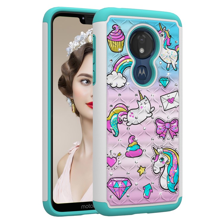 Patterned Rhinestone Decor PC TPU Protection Case for Motorola Moto G7 Power (US Version) - Unicorn and Bowknot-5