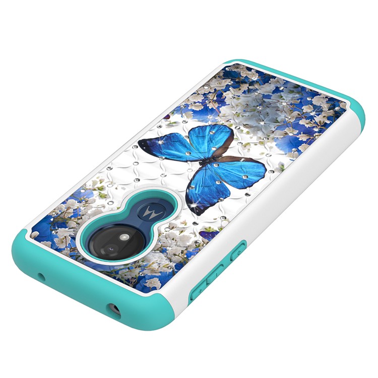 Patterned Rhinestone Decor PC TPU Protection Case for Motorola Moto G7 Power (US Version) - Blue Butterfly-6