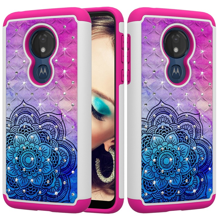 Patterned Rhinestone Decor PC TPU Protection Case for Motorola Moto G7 Power (US Version) - Mandala Flower-1