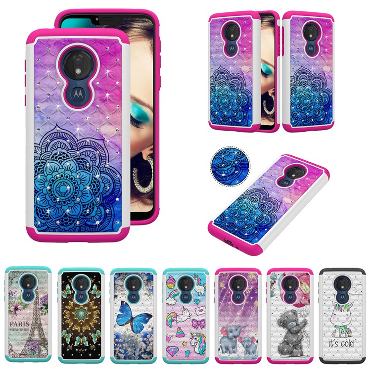 Patterned Rhinestone Decor PC TPU Protection Case for Motorola Moto G7 Power (US Version) - Mandala Flower-10