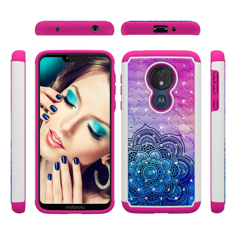 Patterned Rhinestone Decor PC TPU Protection Case for Motorola Moto G7 Power (US Version) - Mandala Flower-2