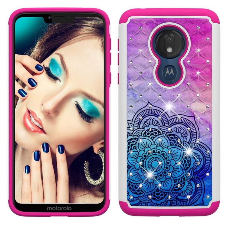 Patterned Rhinestone Decor PC TPU Protection Case for Motorola Moto G7 Power (US Version) - Mandala Flower-3