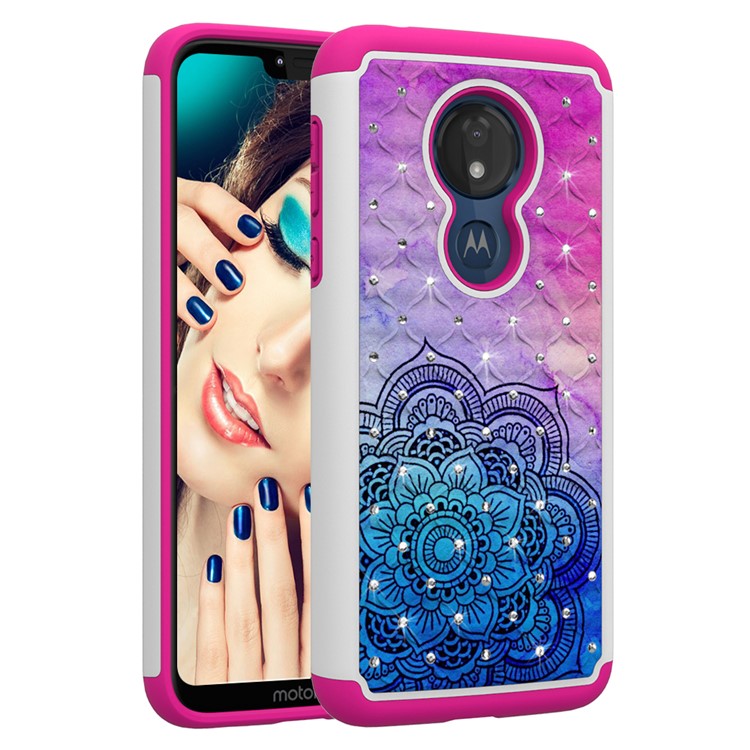 Patterned Rhinestone Decor PC TPU Protection Case for Motorola Moto G7 Power (US Version) - Mandala Flower-5