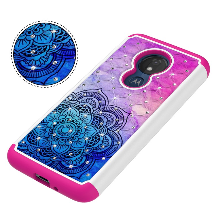 Patterned Rhinestone Decor PC TPU Protection Case for Motorola Moto G7 Power (US Version) - Mandala Flower-7